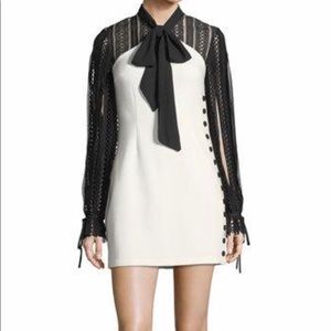 Self-Portrait Two-Tone Long-Sleeve Crepe Dress